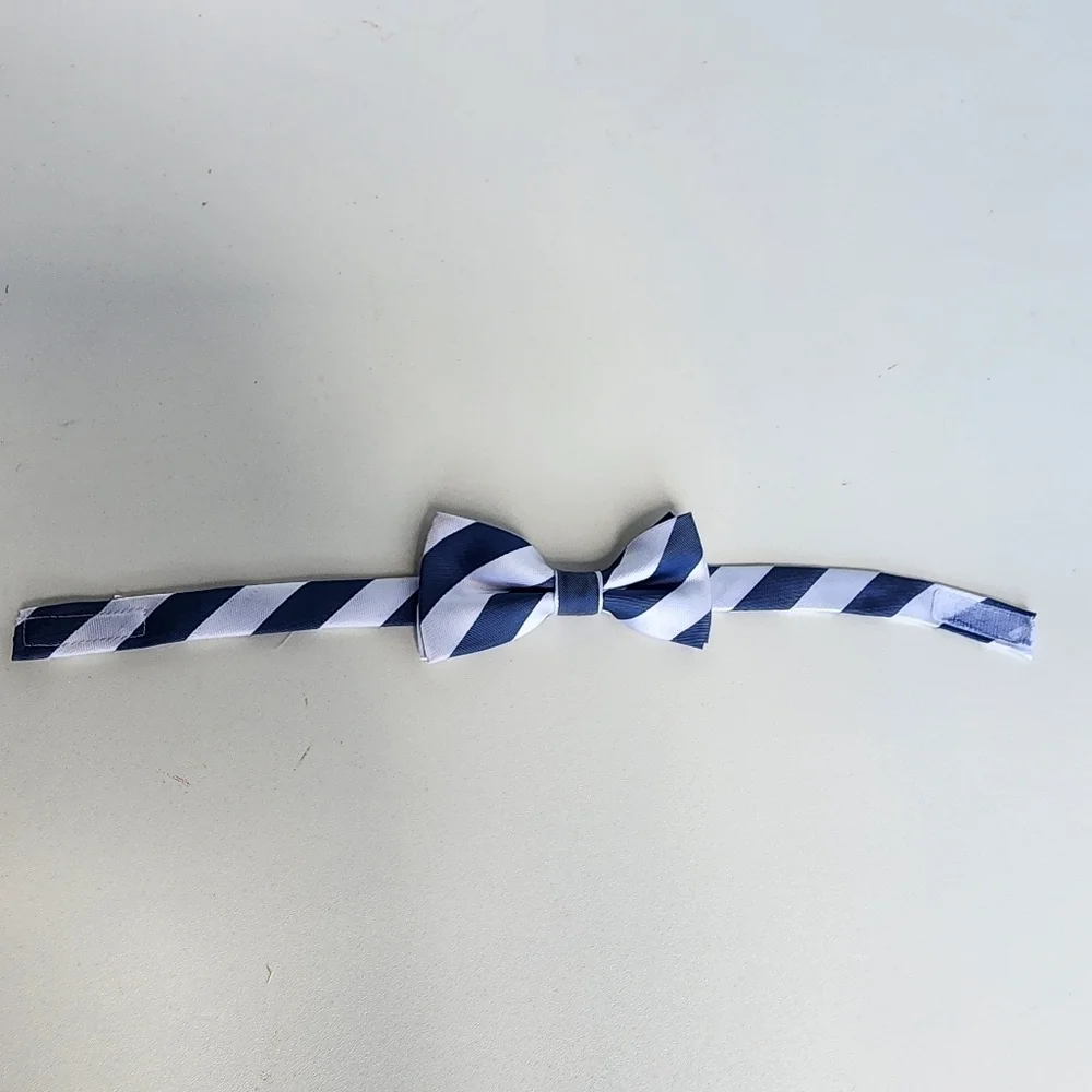 Blue White Striped Toddler Boys Bow Tie 4